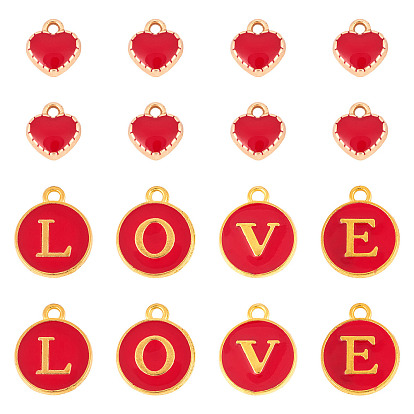 32 шт. 5 стили позолоченные сплавы эмалевые подвески, плоский круг с надписью «любовь» и сердцем