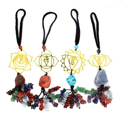 Gemstone Pendants Decoration, with Metal Chakra and Nolon Woven Pendant
