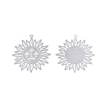 304 Stainless Steel Pendants, Etched Metal Embellishments, Sun