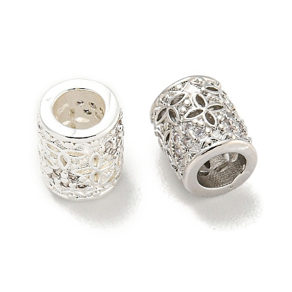 Реечное покрытие латунь микро паве прозрачный кубический цирконий европейские бусины, бусины с большим отверстием, долговечный, без свинца и без кадмия, колонка