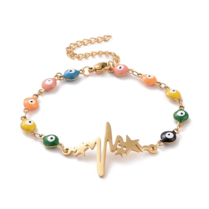 Вакуумное покрытие pvd 304 браслет из нержавеющей стали с сердцебиением и звездным звеном, красочный эмалевый браслет с цепями от сглаза для женщин