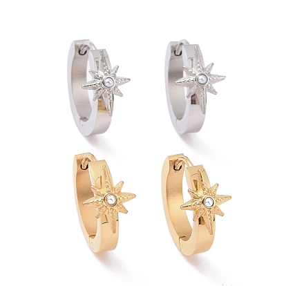 Plastic Pearl David Star Hoop Earrings, 304 Stainless Steel Jewelry for Women