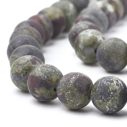 Natural Dragon Blood Stone Beads Strands, Frosted, Round