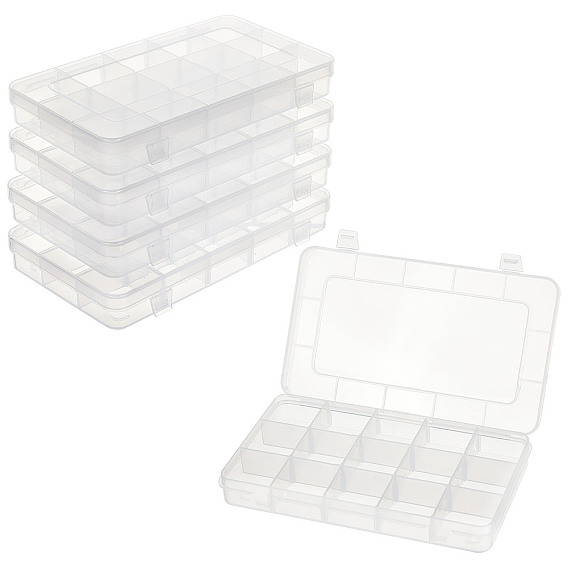 15 Grids Polypropylene(PP) Crafts Storage Boxes, with Adjustable Dividers, Jewelry Organizer Container