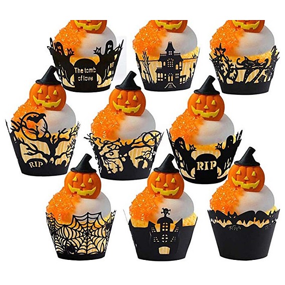 Halloween Cupcake Wrappers, Laser Cut Paper Liners Holders, for Halloween Party Wedding Birthday Decoration