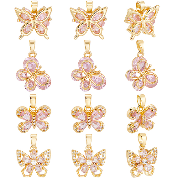12 шт. 4 кулоны из латуни с микропаве и кубическим цирконием, бабочки прелести