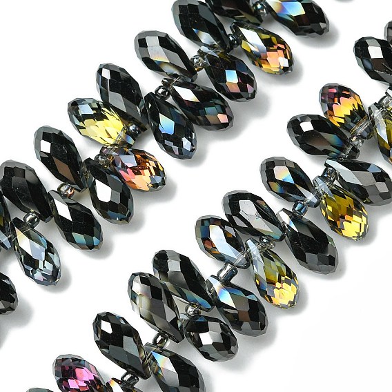 Прозрачные стеклянные бусины гальваническим пряди, с половиным покрытием цвета радуги, граненые, слеза