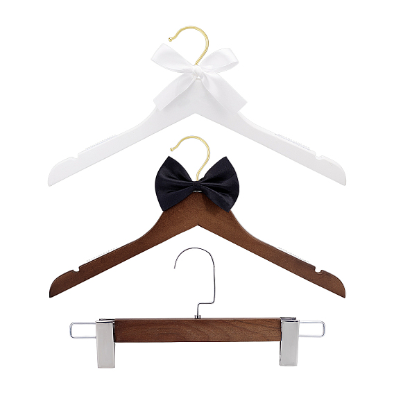 2Pcs Wood Wedding Hanger, with Wood Anti-slip Trouser Clips