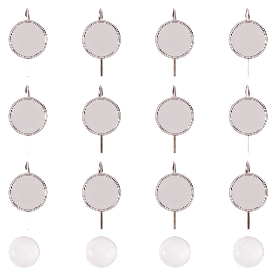 NBEADS DIY Earring Making, Rack Plating Brass Earring Hooks and Glass Cabochons, Flat Round