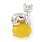 Natural & Synthetic Gemstone Tiger-Shaped Brass Pendants, Cadmium Free & Lead Free, Platinum