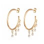 304 Stainless Steel Dangle Stud Earrings, Half Hoop Earrings, with Brass Rhinestone Charms and Ear Nuts