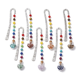 7pcs chakra pierre précieuse perle et coeur verre souhaitant bouteille pendentif signets, marque-pages crochet en alliage