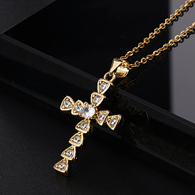 Hip Hop Colorful Love Cross Pendant Necklace with Rhinestones for Women Men