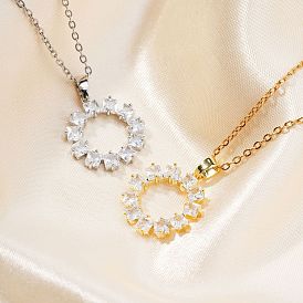 Hip-hop Street Style Unique Fashion Sunflower Brass Crystal Rhinestone Pendant Necklace with Cable Chain for Women Girl