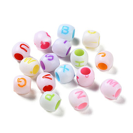 Opaque Acrylic European Beads, Craft Style, Large Hole Beads, Barrel with Letter
