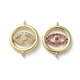 Brass Micro Pave Cubic Zirconia Links Connectors, Ring with Eye