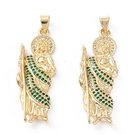 Brass Micro Pave Cubic Zirconia Pendants, Long-Lasting Plated, God