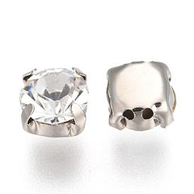 Квадратных латуни горный хрусталь бисер, класс b, Платиновый металл, 6.5x6.5x5 мм, отверстие : 1 мм