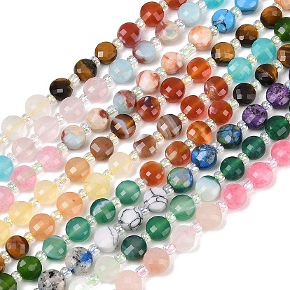 Cmешанные драгоценный камень бисер нитей, плоско-круглые, граненые, с бисером