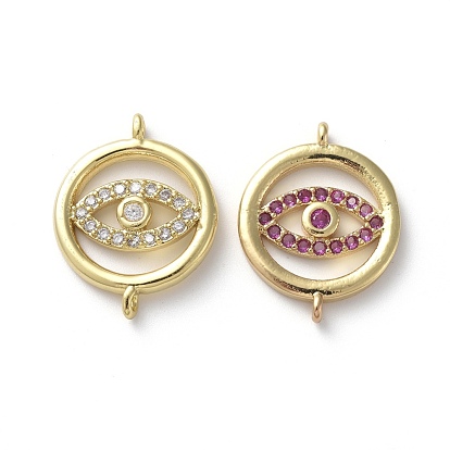Brass Micro Pave Cubic Zirconia Links Connectors, Ring with Eye