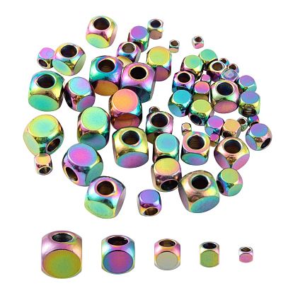 50Pcs 5 Style Ion Plating(IP) 304 Stainless Steel Spacer Beads, Rainbow Color, Cube