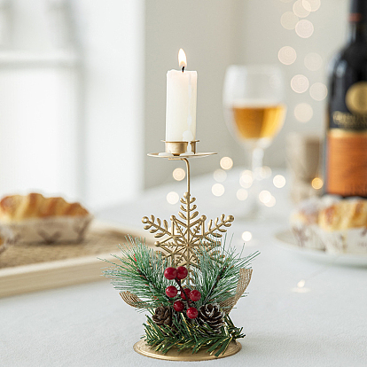 Snowflake Iron Candle Holder, Artificial Pine Branch Candlestick Stand, Christmas Theme