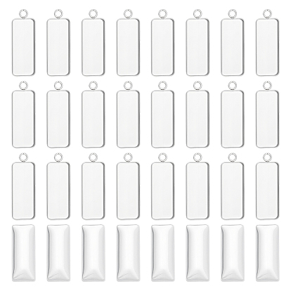 30шт 304 подвеска из нержавеющей стали с кабошоном, чашки безель с краями, прямоугольные, с 30 стеклянными кабошонами