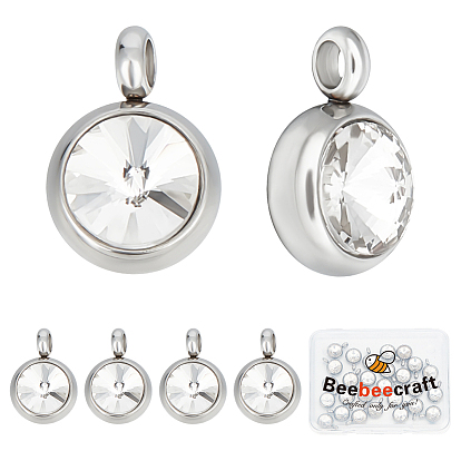 30шт 304 подвески из нержавеющей стали со стразами, плоские круглые подвески в цвете камня