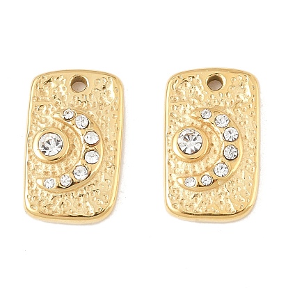 304 подвески из нержавеющей стали, со стразами, прямоугольник с лунным шармом