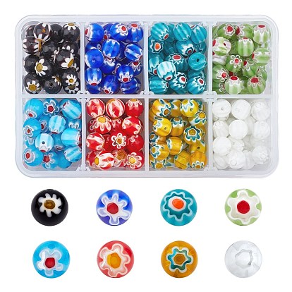 Handmade Millefiori Lampwork Beads Strands, Round