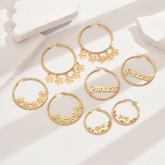 201 повседневные серьги-кольца в стиле ретро из нержавеющей стали для женщин, модно и просто, реальный 18 k позолоченный