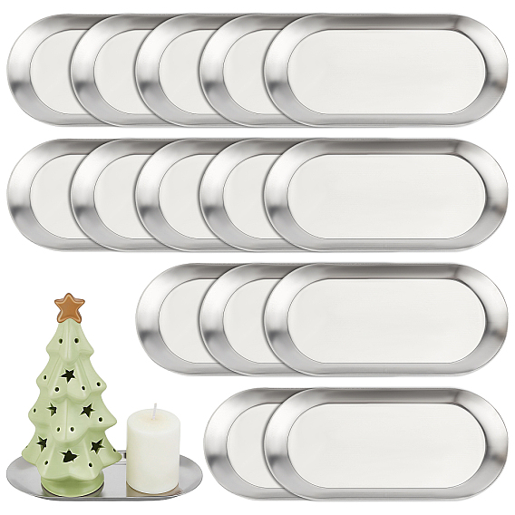 20Pcs Oval 430 Stainless Steel Jewelry Display Plate, Cosmetics Organizer Storage Trays, Non-Tarnish