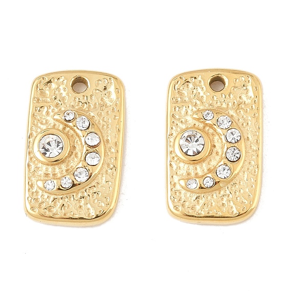 304 подвески из нержавеющей стали, со стразами, прямоугольник с лунным шармом