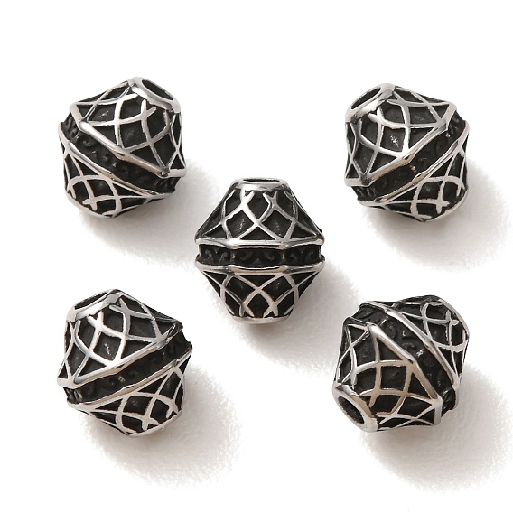 304 Stainless Steel Beads, Bicone with Stripe Pattern