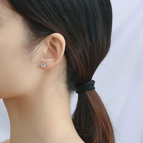 Латунные плоские круглые серьги-гвоздики с кубическим цирконием, платина