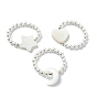 3 piezas 3 conjunto de anillos elásticos con cuentas de concha y perlas naturales de estilo, anillos apilables de corazón, luna y estrella