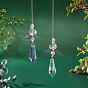 SUPERFINDINGS 2Pcs 2 Colors Faceted Glass Pendant Decorations, Artificial Crystal Suncatchers Prism Hanging Ornament, with Stainless Steel & Alloy Findings, Angel