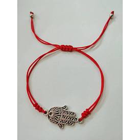 Bracelets de fil de nylon tressée, avec maillons en alliage et perles d'espacement en fer, religion, hamsa main / main de fatima / main de miriam