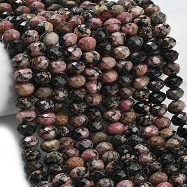 Природные родонит бисер нитей, рондель, граненые