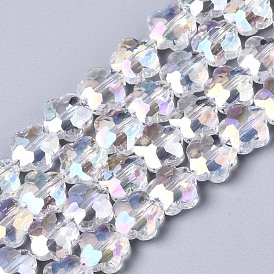 Electroplate Glass Beads Strands, AB Color Plated, Faceted, Flower