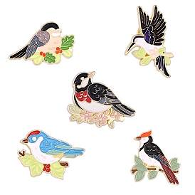 Spring Theme Alloy Brooches, Enamel Bird Lapel Pin, for Backpack Clothes, Golden