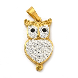 Ion Plating(IP) 304 Stainless Steel Pendants, with Crystal Rhinestone, Owl Charms