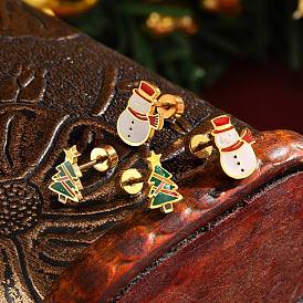 304 Рождественские серьги-хрящи из нержавеющей стали с эмалью для женщин, золотые