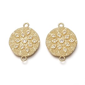Brass Micro Pave Clear Cubic Zirconia Pendants, Long-Lasting Plated, Flat Round