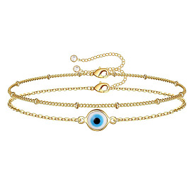 Stylish Devil Eye Bracelet with Adjustable Double-layered Beaded Chain - Versatile and Minimalistic Design