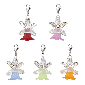 Décorations de pendentif d'ange en acrylique ange, Fermoirs à griffes de homard en acier inoxydable, breloques pour ornements de porte-clés de sac