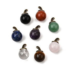 Круглые подвески из натурального камня с ведьминой шляпой из сплава, античная бронза