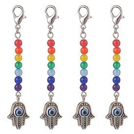 Alloy Hamsa Hand with Natural Dyed Malaysia Round Beaded Pendant Decoration