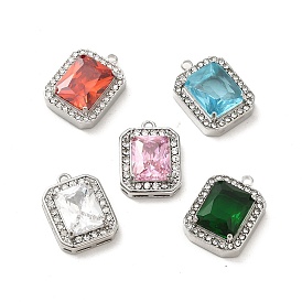 304 Stainless Steel Pendants, with Glass Rhinestone, Rectangle Charms