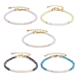 Natural Pearl & Faceted Glass Beaded Bracelet for Teen Girl Women, Golden